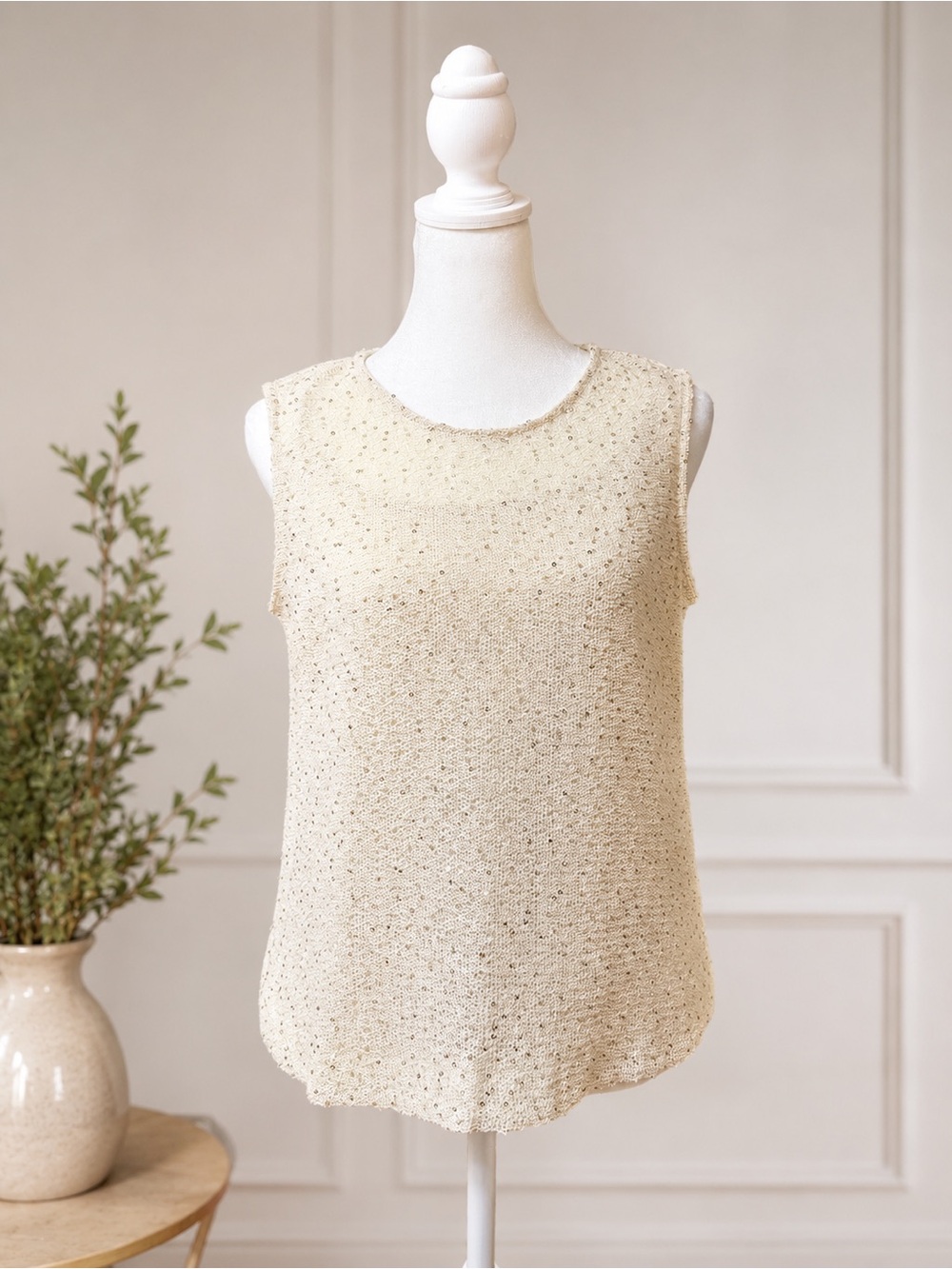 Vince Camuto Ivory Sequin Knit Layered Top 2pcs